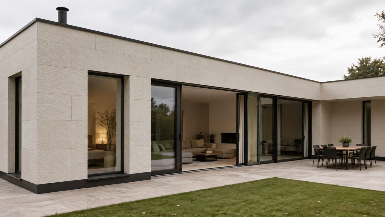 Thin facade with external insulation and KORDEKO flexible tile