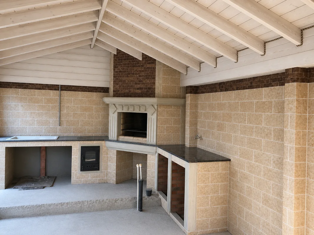 PletaFlex flexible stone tile — fireplace