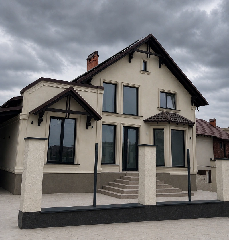 Ialoveni — the facade of a mansion clad in flexible tiles